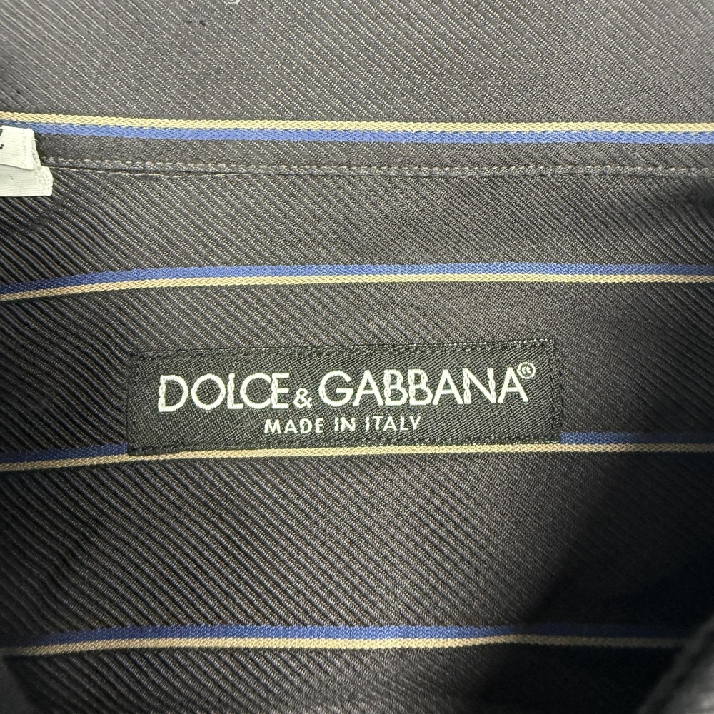 Dolce & Gabbana Shirt Mens 16.5 42 Black Stripe Cotton Long Sleeve Dress Italy - Picture 2 of 8